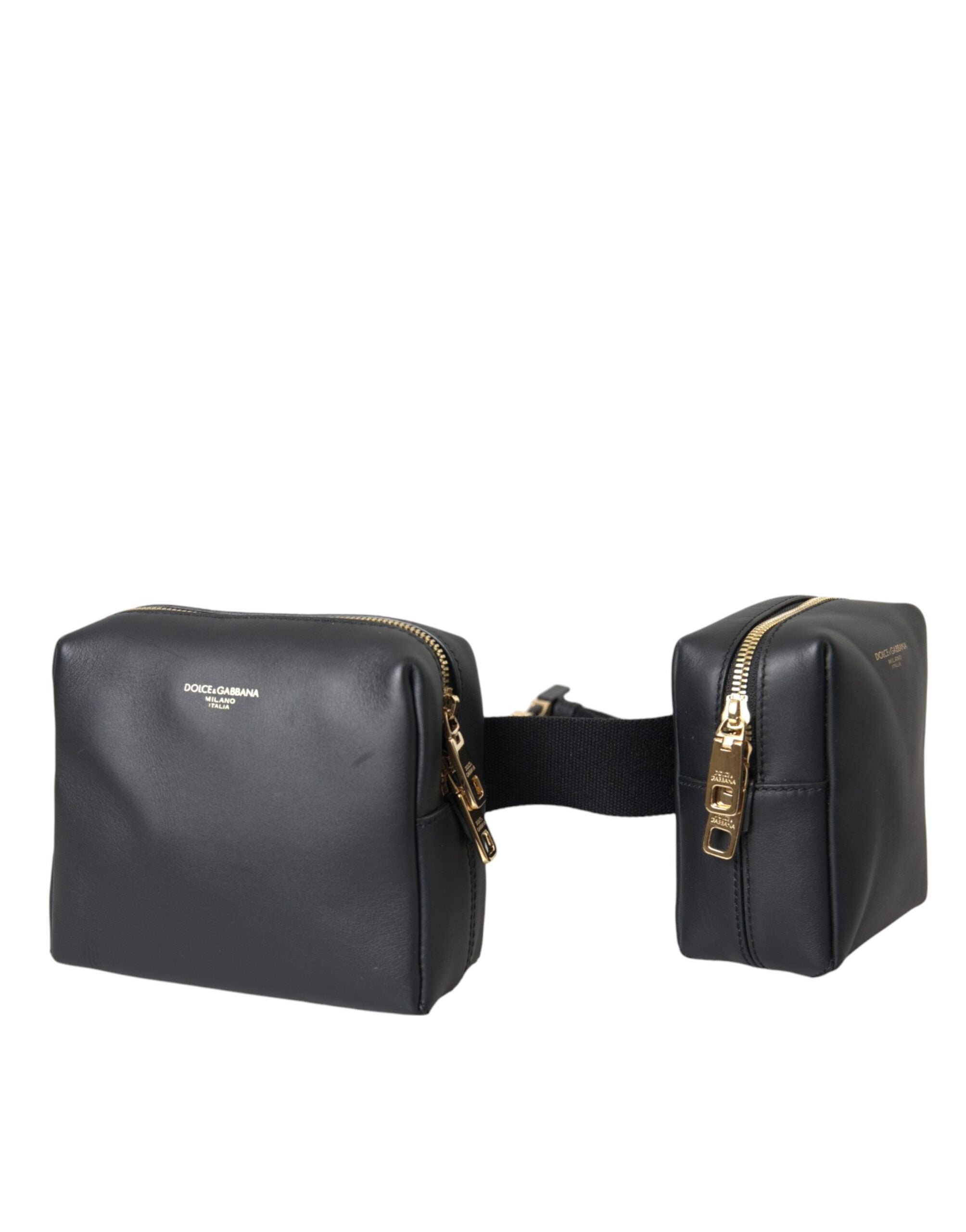 Dolce & Gabbana Black calfskin belt bag with double belt and bum pocket